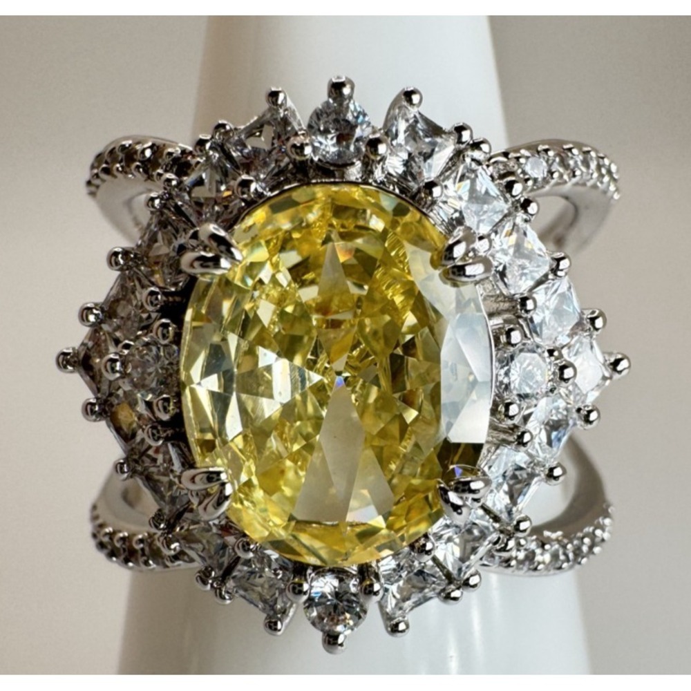 Size 7 Bomb Party Ring - RG28765 Charmed And Unbroken - Lemon CZ On Rhodium